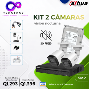 Kit de 2 Cámaras 5MP FULL HD DAHUA Visión Nocturna Sin Audio
