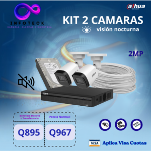 Kit de 2 Cámaras 2MP HD DAHUA Sin Audio Visión Nocturna