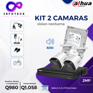 Kit de 2 Cámaras 2MP HD DAHUA Con Audio Visión Nocturna