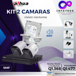 Kit de 2 Cámaras 5MP FULL HD DAHUA Visión Nocturna Con Audio