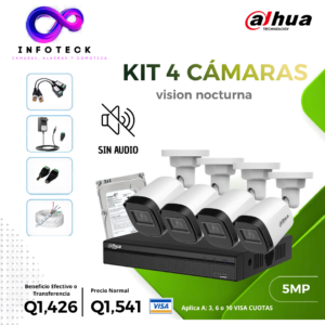 Kit de 4 Cámaras 5MP FULL HD DAHUA Visión Nocturna Sin Audio