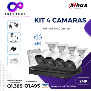 Kit de 4 Cámaras 2MP HD DAHUA Con Audio Visión Nocturna