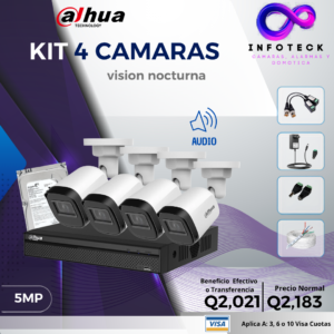 Kit de 4 Cámaras 5MP FULL HD DAHUA Visión Nocturna Con Audio