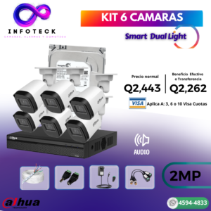 Kit de 6 Cámaras 2MP HD DAHUA Con Audio Smart Dual Light