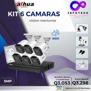 Kit de 6 Cámaras 5MP FULL HD DAHUA Con Audio Visión Nocturna
