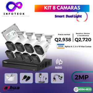 Kit de 8 Cámaras 2MP HD DAHUA Con Audio Smart Dual Light