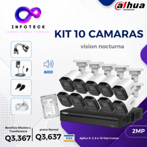 Kit de 10 Cámaras 2MP HD DAHUA Con Audio Visión Nocturna