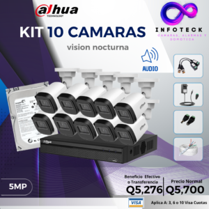 Kit de 10 Cámaras 5MP FULL HD DAHUA Visión Nocturna Con Audio