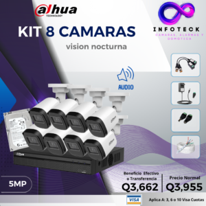 Kit de 8 Cámaras 5MP FULL HD DAHUA Con Audio Visión Nocturna
