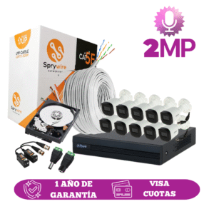 Kit de 10 Cámaras 2MP HD DAHUA Con Audio