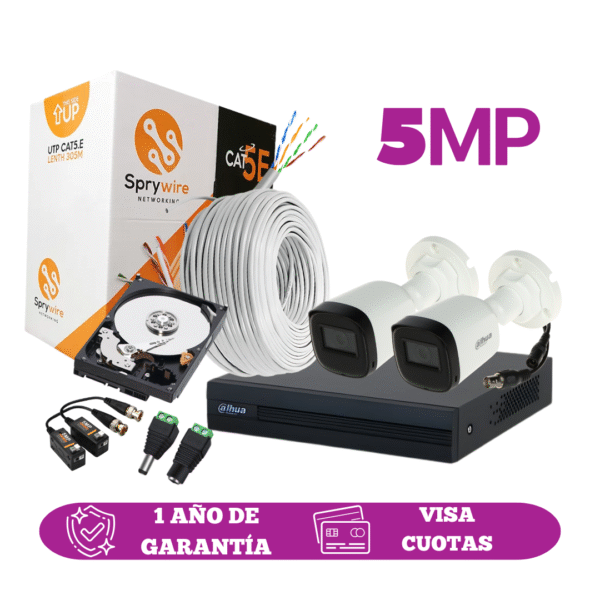 Kit de 2 Cámaras 5MP FULL HD DAHUA Sin Audio