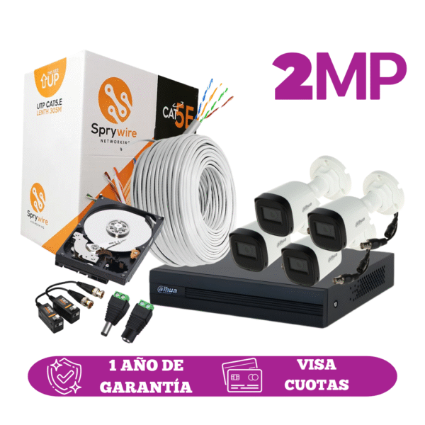 Kit de 4 Cámaras 2MP HD DAHUA Sin Audio