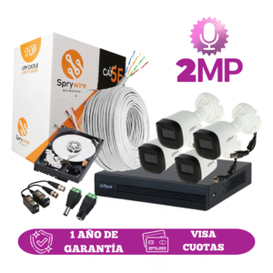 Kit de 4 Cámaras 2MP HD DAHUA Con Audio