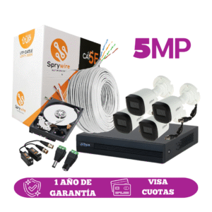 Kit de 4 Cámaras 5MP FULL HD DAHUA Sin Audio