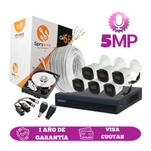 Kit de 6 Cámaras 5MP FULL HD DAHUA Con Audio