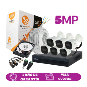 Kit de 6 Cámaras 5MP FULL HD DAHUA Sin Audio