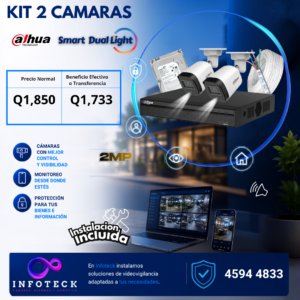 Kit de 2 Cámaras 2MP HD DAHUA Con Audio Smart Dual Light + Instalación