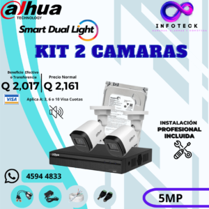Kit de 2 Cámaras 5MP FULL HD DAHUA Smart Dual Light Sin Audio + Instalación