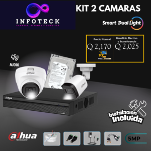Kit de 2 Cámaras 5MP FULL HD DAHUA Smart Dual light Con Audio + Instalación