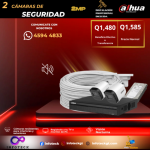 Kit de 2 Cámaras 2MP HD DAHUA Sin Audio Visión Nocturna CON INSTALACIÓN