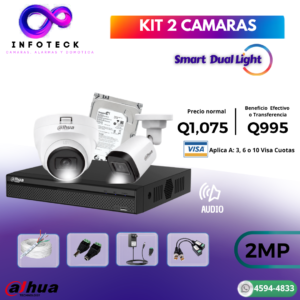 Kit de 2 Cámaras 2MP HD DAHUA Con Audio Smart Dual Light