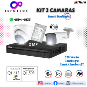 Kit de 2 Cámaras 2MP HD DAHUA Sin Audio Smart Dual Light + Instalación