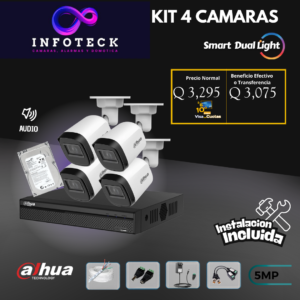 Kit de 4 Cámaras 5MP HD DAHUA Con Audio Smart Dual light + instalación