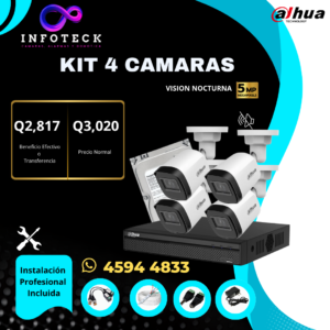 Kit de 4 Cámaras 5MP FULL HD DAHUA Visión Nocturna Sin Audio + Instalación