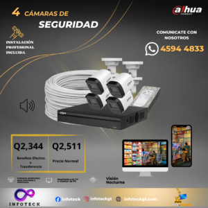 Kit de 4 Cámaras 2MP HD DAHUA Con Audio Visión Nocturna + instalación