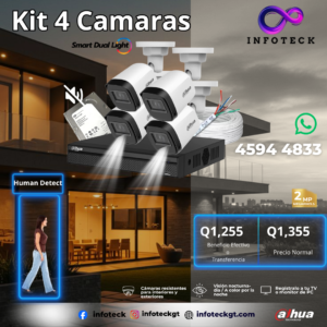 Kit de 4 Cámaras 2MP HD DAHUA Sin Audio Smart Dual Light