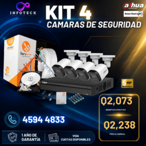 Kit de 4 Cámaras 5MP HD DAHUA Sin Audio Smart Dual Light