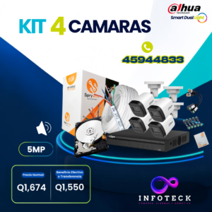 Kit de 4 Cámaras 5MP HD DAHUA Con Audio Smart Dual light