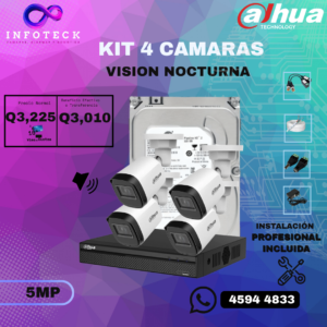 Kit de 4 Cámaras 5MP FULL HD DAHUA Visión Nocturna Con Audio + Instalación