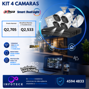 Kit de 4 Cámaras 2MP HD DAHUA Con Audio Smart Dual light + Instalación