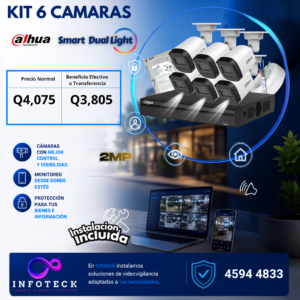 Kit de 6 Cámaras 2MP HD DAHUA Con Audio Smart Dual Light + Instalación