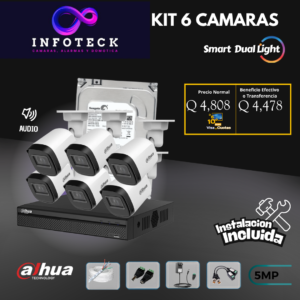Kit de 6 Cámaras 5MP HD DAHUA Con Audio Smart Dual Light + Instalación