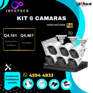 Kit de 6 Cámaras 5MP FULL HD DAHUA Sin Audio Visión Nocturna + Instalación