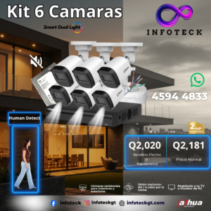 Kit de 6 Cámaras 2MP HD DAHUA Sin Audio Smart Dual Light