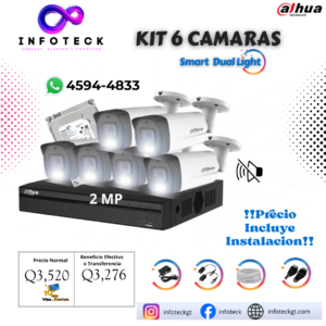 Kit de 6 Cámaras 2MP HD DAHUA Sin Audio Smart Dual Light + Instalación