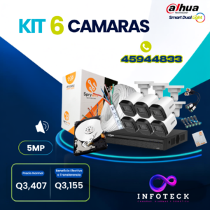 Kit de 6 Cámaras 5MP HD DAHUA Con Audio Smart Dual Light