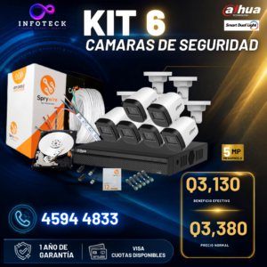 Kit de 6 Cámaras 5MP HD DAHUA Sin Audio Smart Dual Light