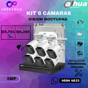 Kit de 6 Cámaras 5MP FULL HD DAHUA Con Audio Visión Nocturna + Instalación