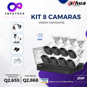 Kit de 8 Cámaras 2MP HD DAHUA Con Audio Visión Nocturna