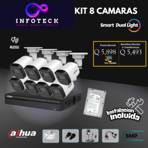 Kit de 8 Cámaras 5MP HD DAHUA Con Audio Smart Dual Light + Instalación