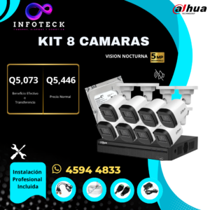 Kit de 8 Cámaras 5MP FULL HD DAHUA Sin Audio Visión Nocturna + Instalación