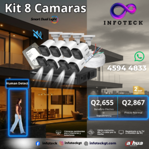 Kit de 8 Cámaras 2MP HD DAHUA Sin Audio Smart Dual Light