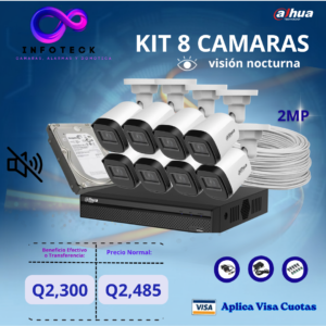 Kit de 8 Cámaras 2MP HD DAHUA Sin Audio Visión Nocturna