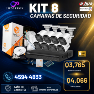 Kit de 8 Cámaras 5MP HD DAHUA Sin Audio Smart Dual Light