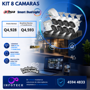 Kit de 8 Cámaras 2MP HD DAHUA Con Audio Smart Dual Light + Instalación