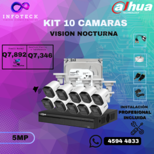 Kit de 10 Cámaras 5MP FULL HD DAHUA Visión Nocturna Con Audio + Instalación